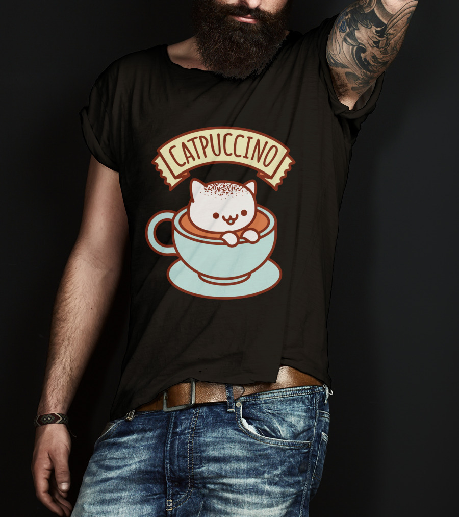 Kawaii Cat CATPUCCINO Cute Cat In Coffee Cup T-Shirt