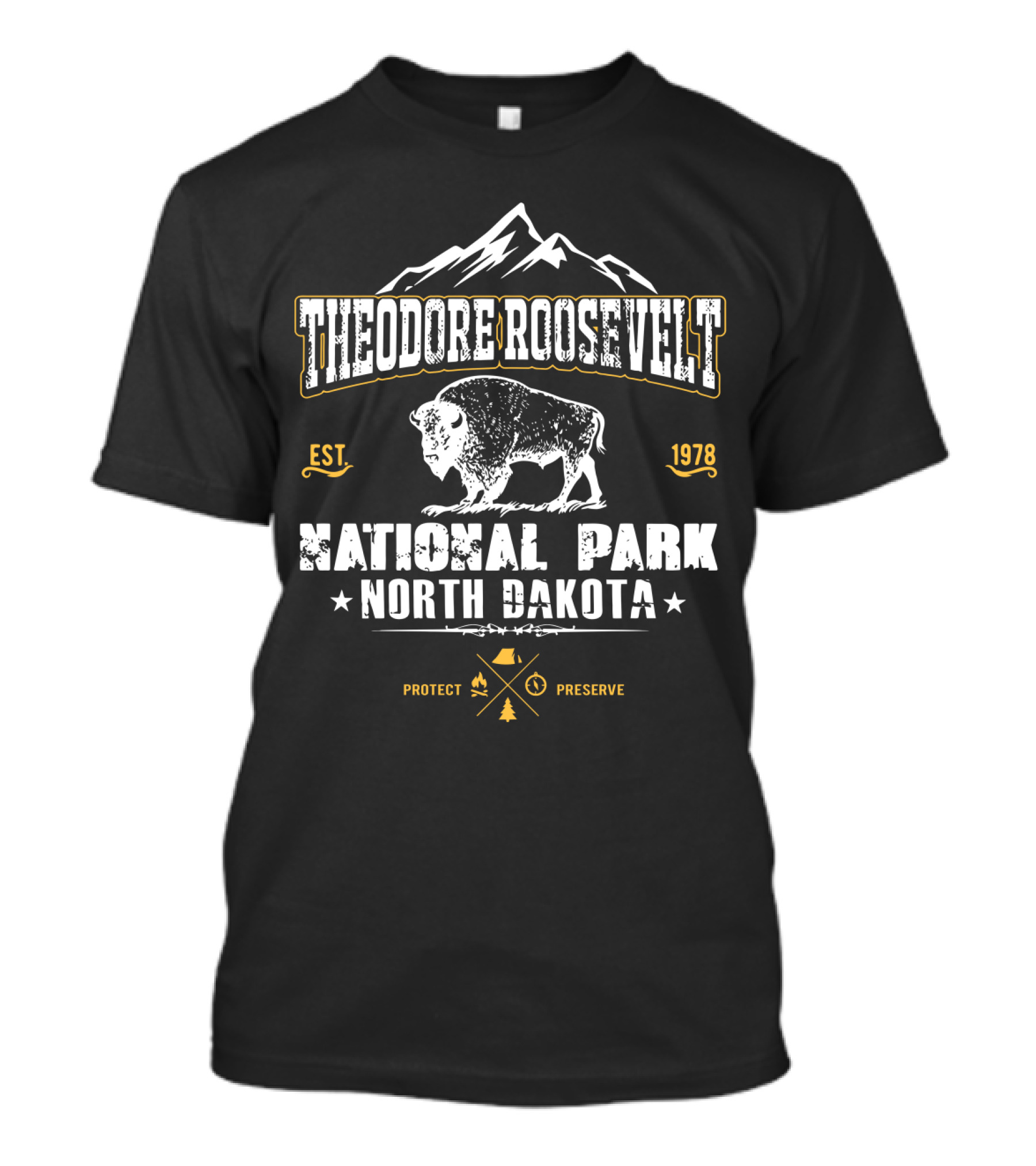 Theodore Roosevelt National Park North Dakota Protect Preserve Est 1978 Bison Mountain T-Shirt