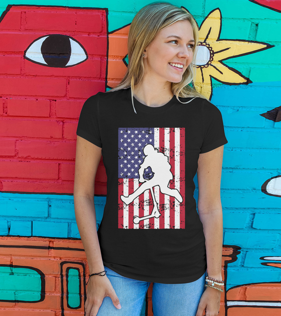 Stunt Scooter Trick With American Flag Background Competition T-Shirt
