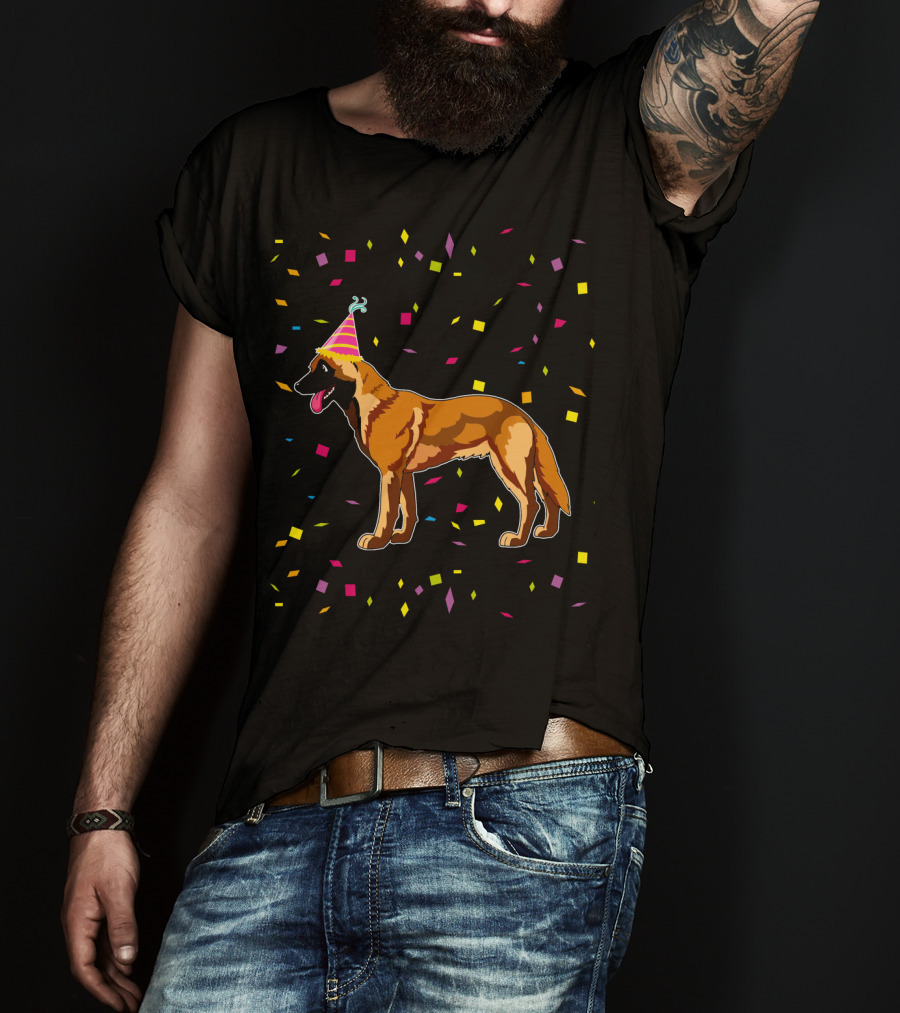 Funny Belgian Malinois Birthday Party Confetti Hat T-Shirt