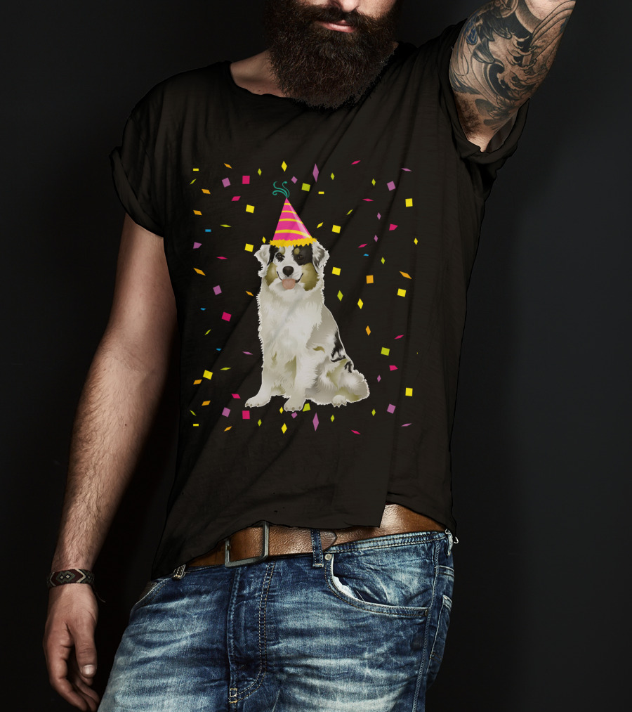Funny Australian Shepherd Dog Birthday Party Confetti T-Shirt