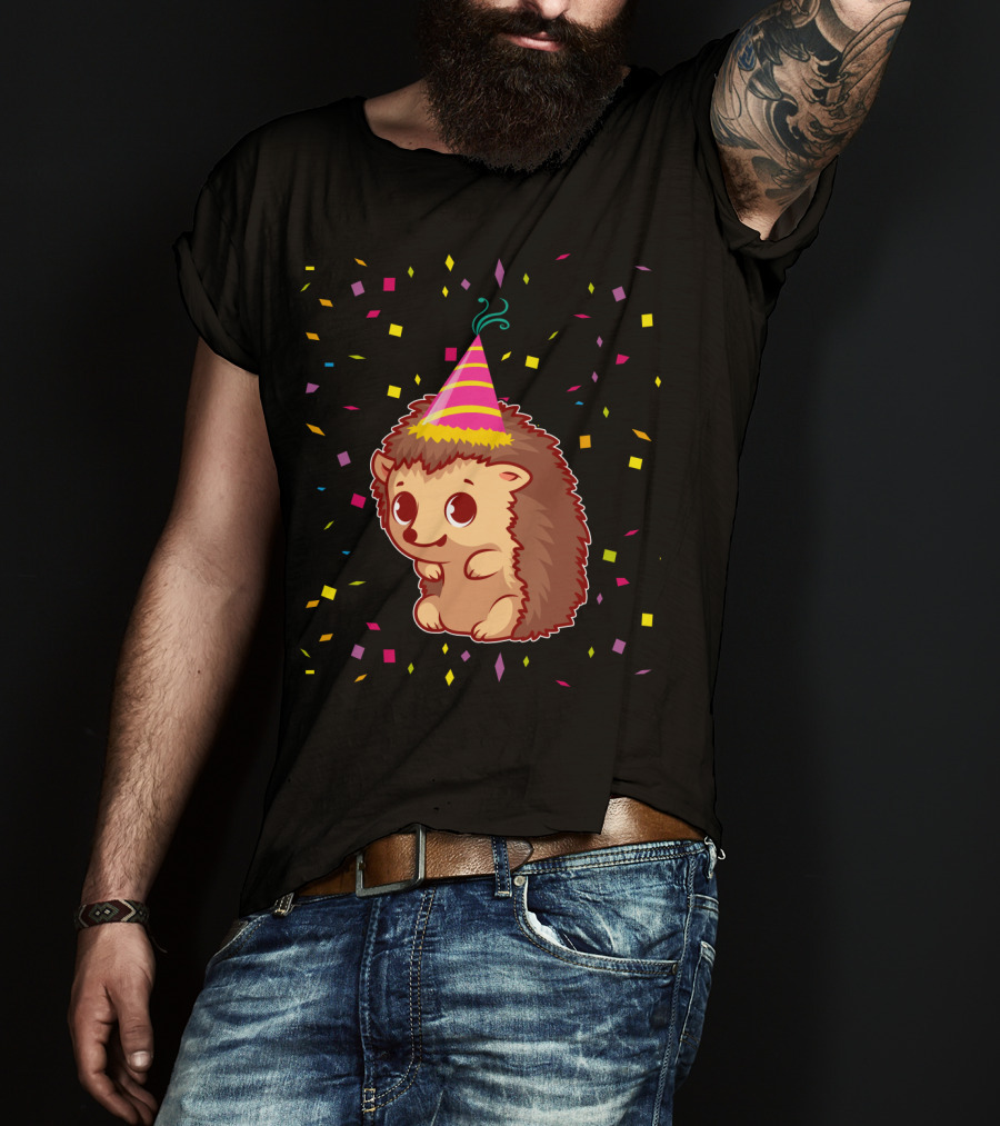 Hedgehog Party Confetti Celebration Birthday Fun T-Shirt