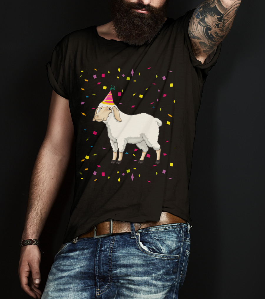 Funny Birthday Sheep With Party Hat And Confetti T-Shirt