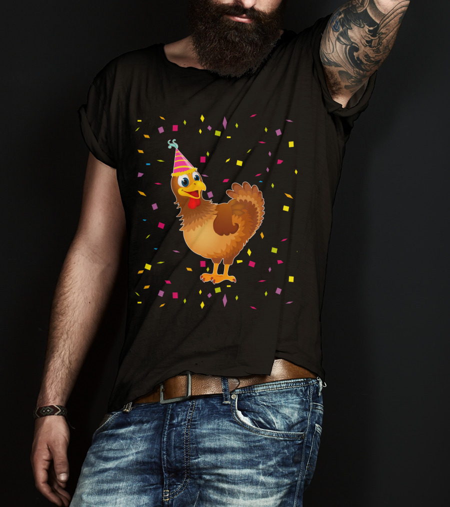 Funny Chicken Birthday Party Hat Confetti T-Shirt