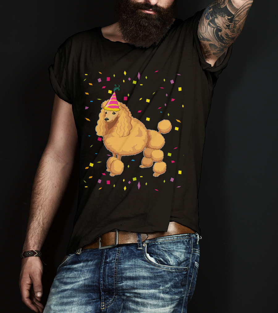 Funny Poodle Birthday Dog With Party Hat And Confetti T-Shirt