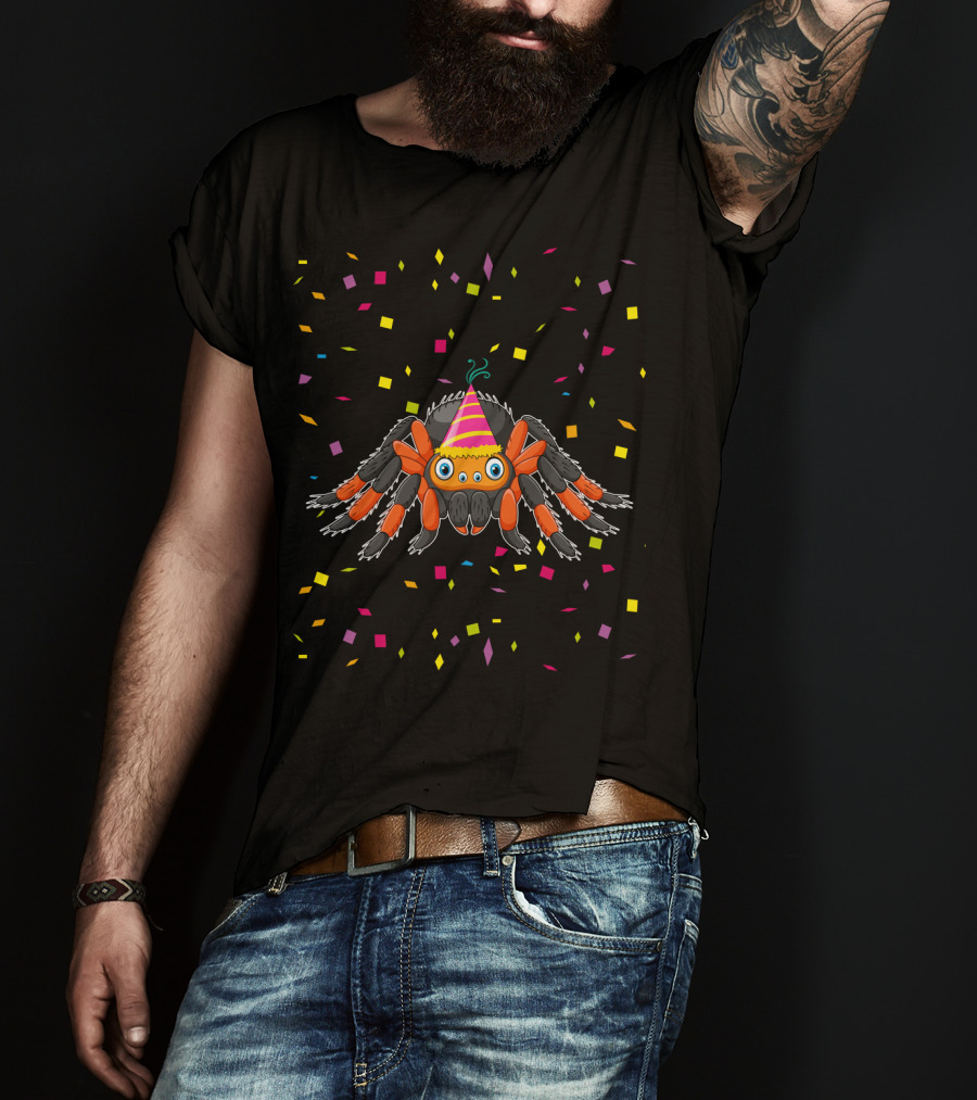 Cute Tarantula With Party Hat And Confetti Birthday Fun T-Shirt