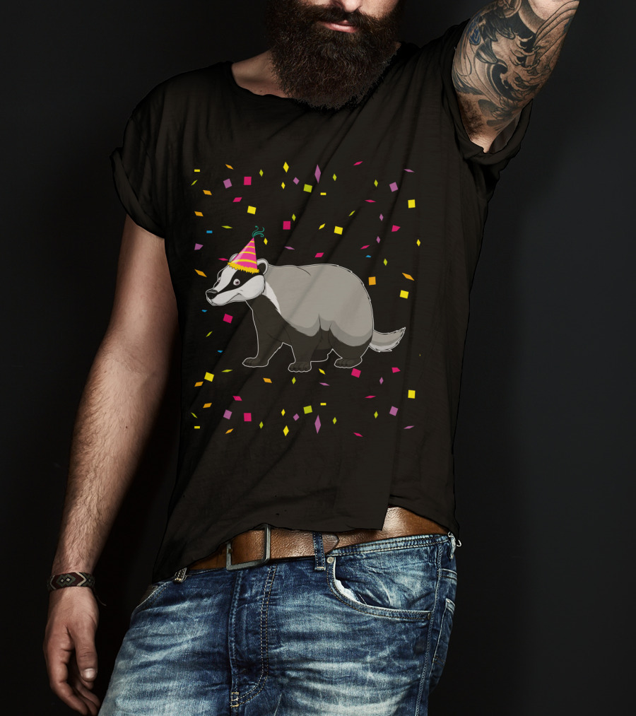 Funny Badger Birthday Party Hat Confetti T-Shirt