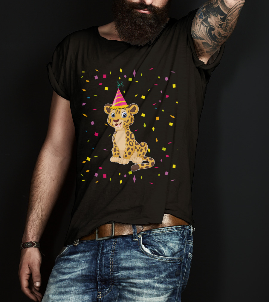 Funny Cheetah Birthday Party Hat Confetti T-Shirt