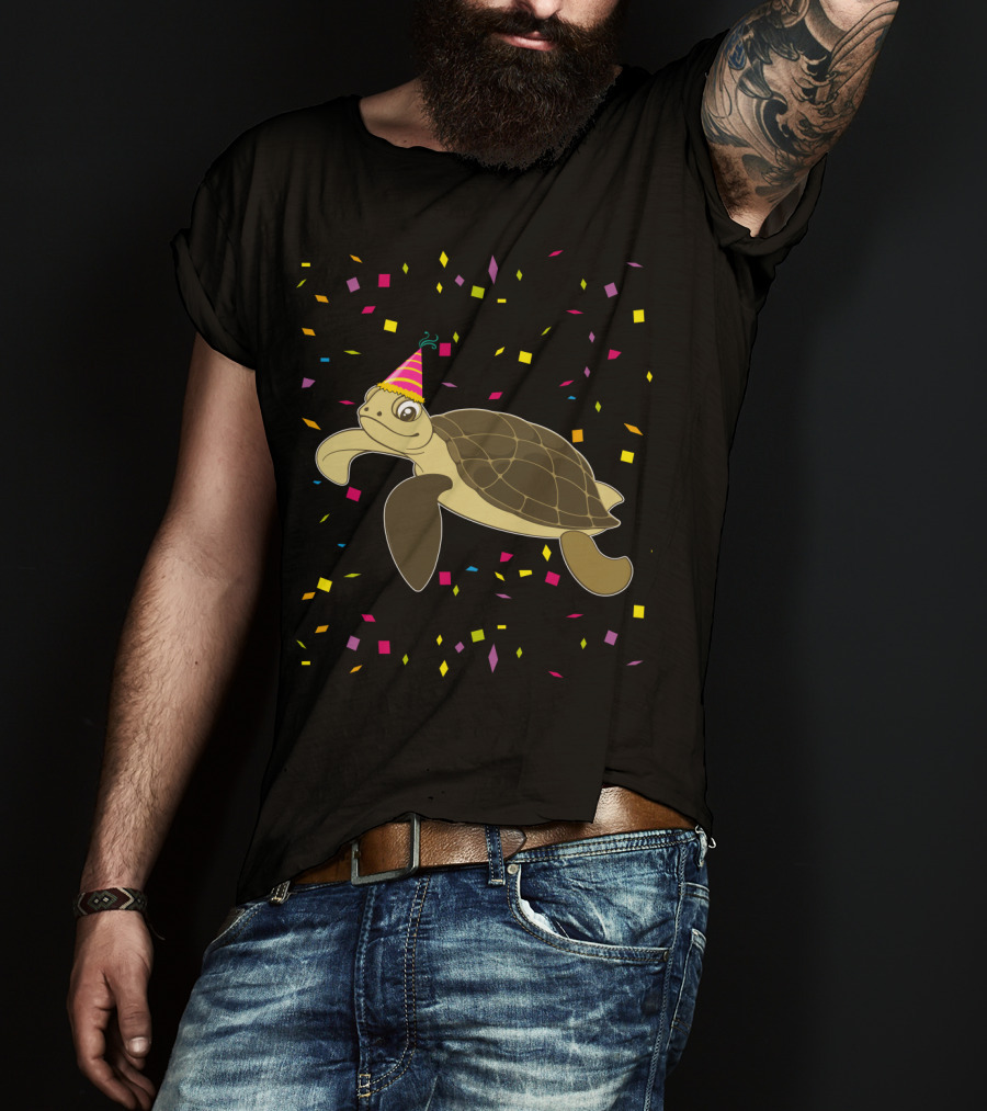 Funny Sea Turtle Party Confetti Birthday T-Shirt
