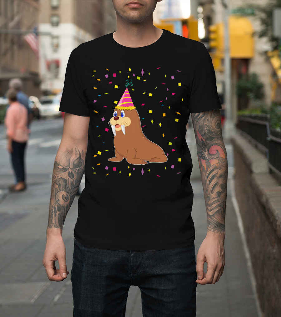 Funny WALRUS Birthday Confetti T-Shirt