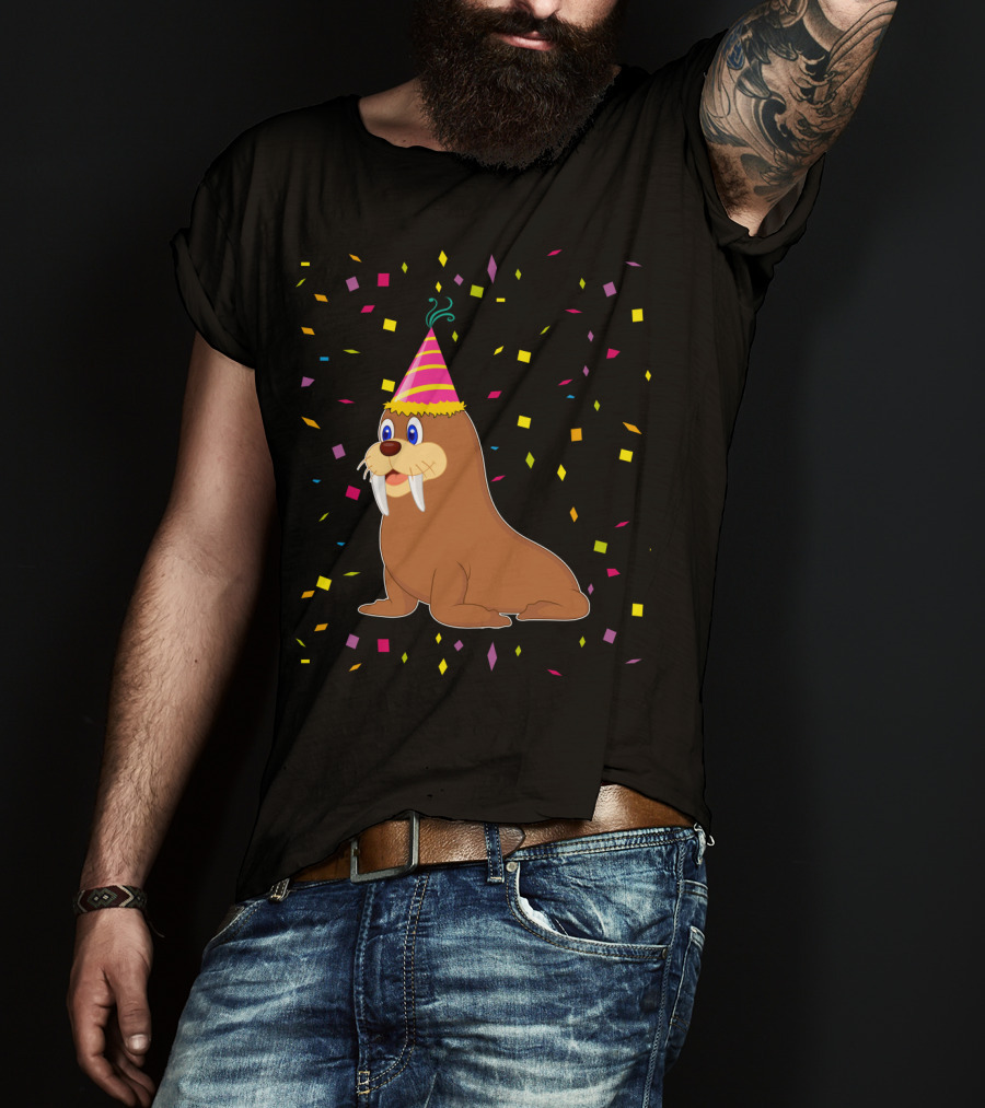 Funny WALRUS Birthday Confetti T-Shirt
