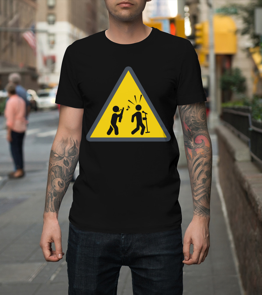 Funny Bassoon Warning Sign with Musician and Microphone T-Shirt
