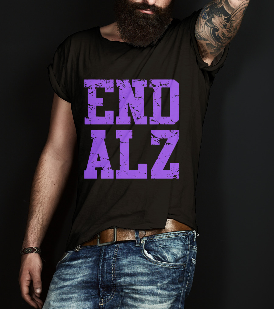 END ALZ Alzheimers Awareness Purple Text T-Shirt