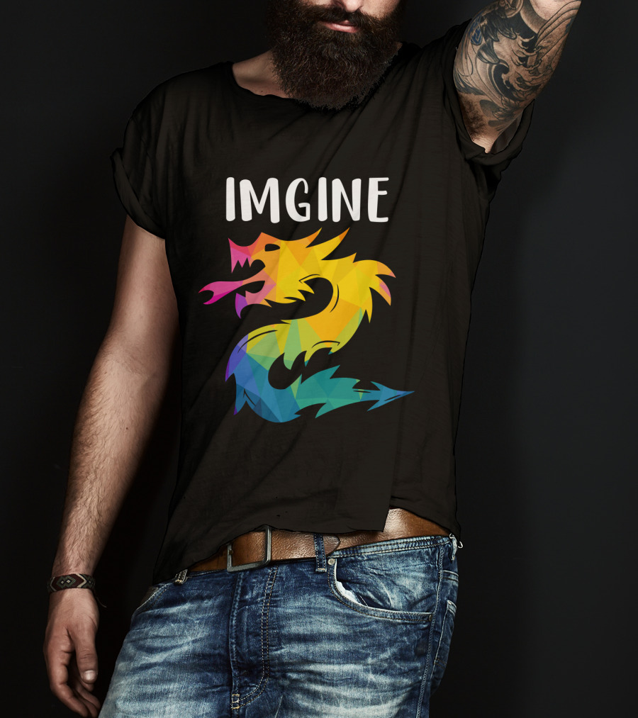Imagine Vibrant Geometric Dragon Tattoo T-Shirt