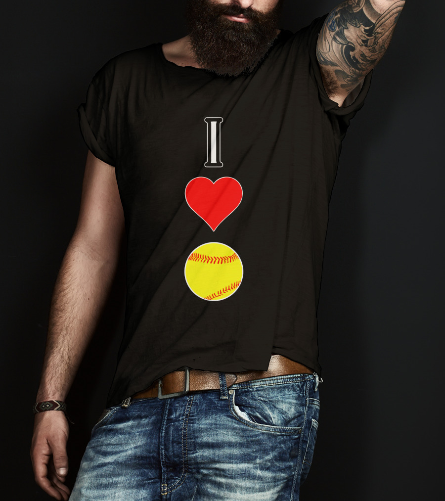I Love Softball Player Vertical Heart Softball T-Shirt
