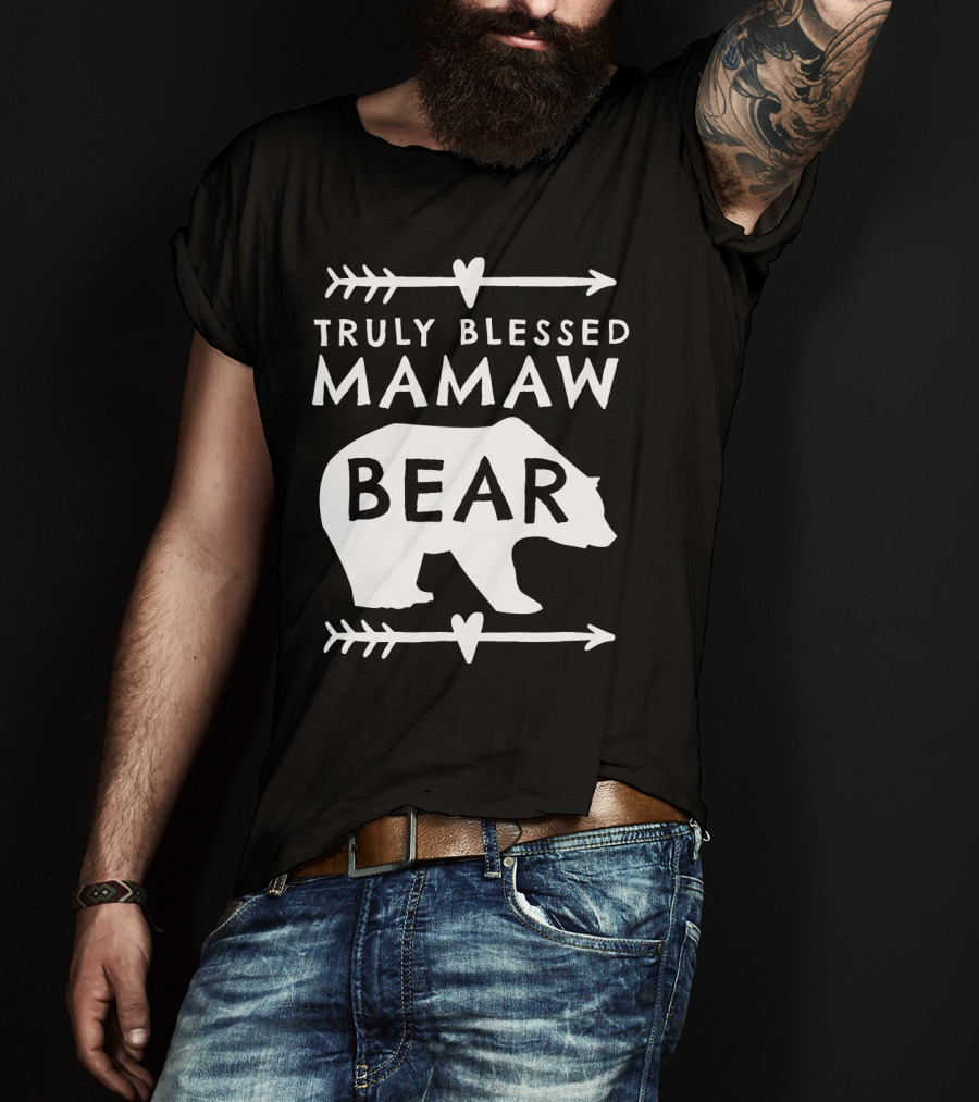 Truly Blessed Mamaw Bear Grandma Bear Silhouette Arrows Hearts T-Shirt