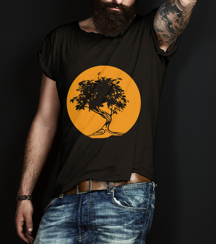 Bonsai Japan Yin Yang Monk Tree Silhouette Circle T-Shirt