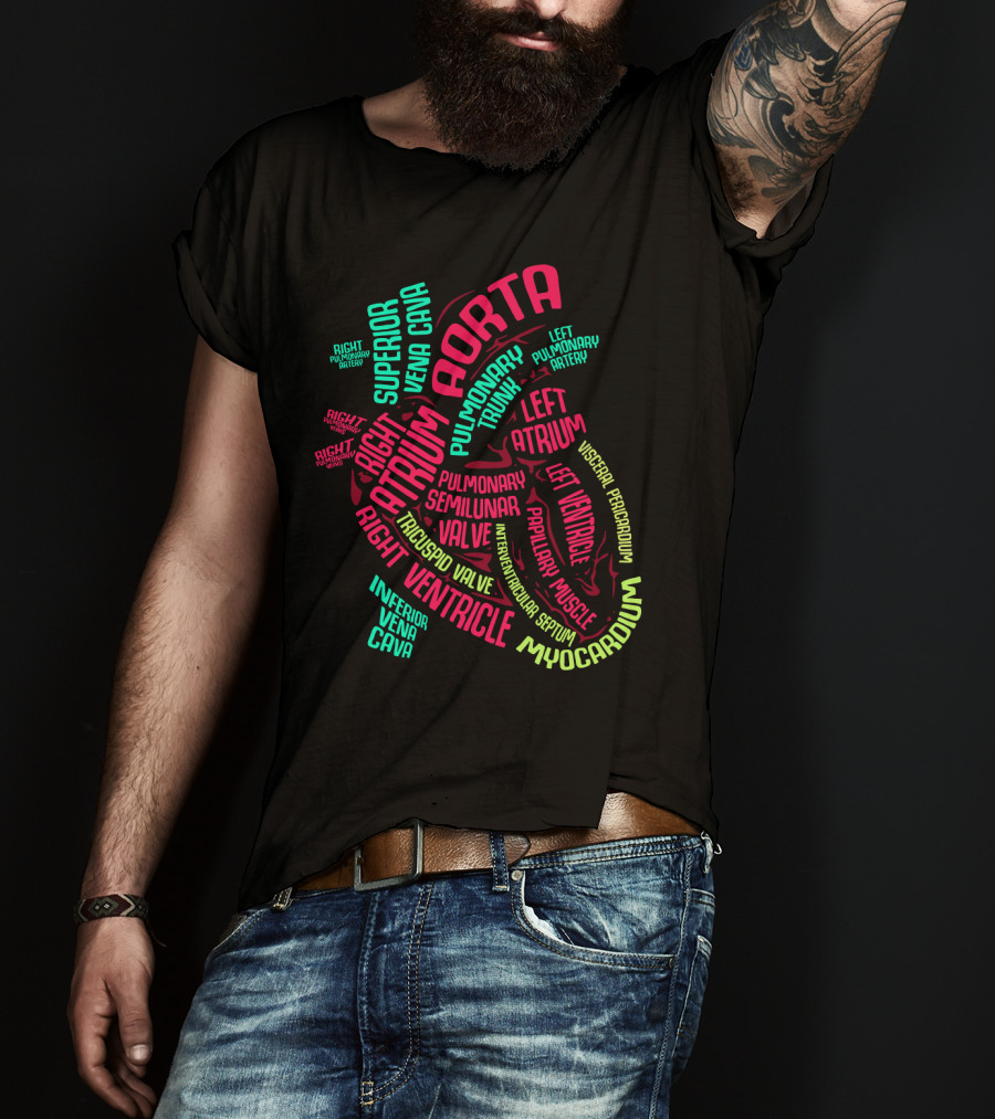 Heart Anatomy Aorta Ventricle Atrium Myocardium Pulmonary Cardiac Nurse T-Shirt