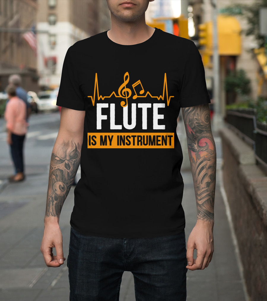 Flute Is My Instrument Musical Heartbeat Clef Notes T-Shirt