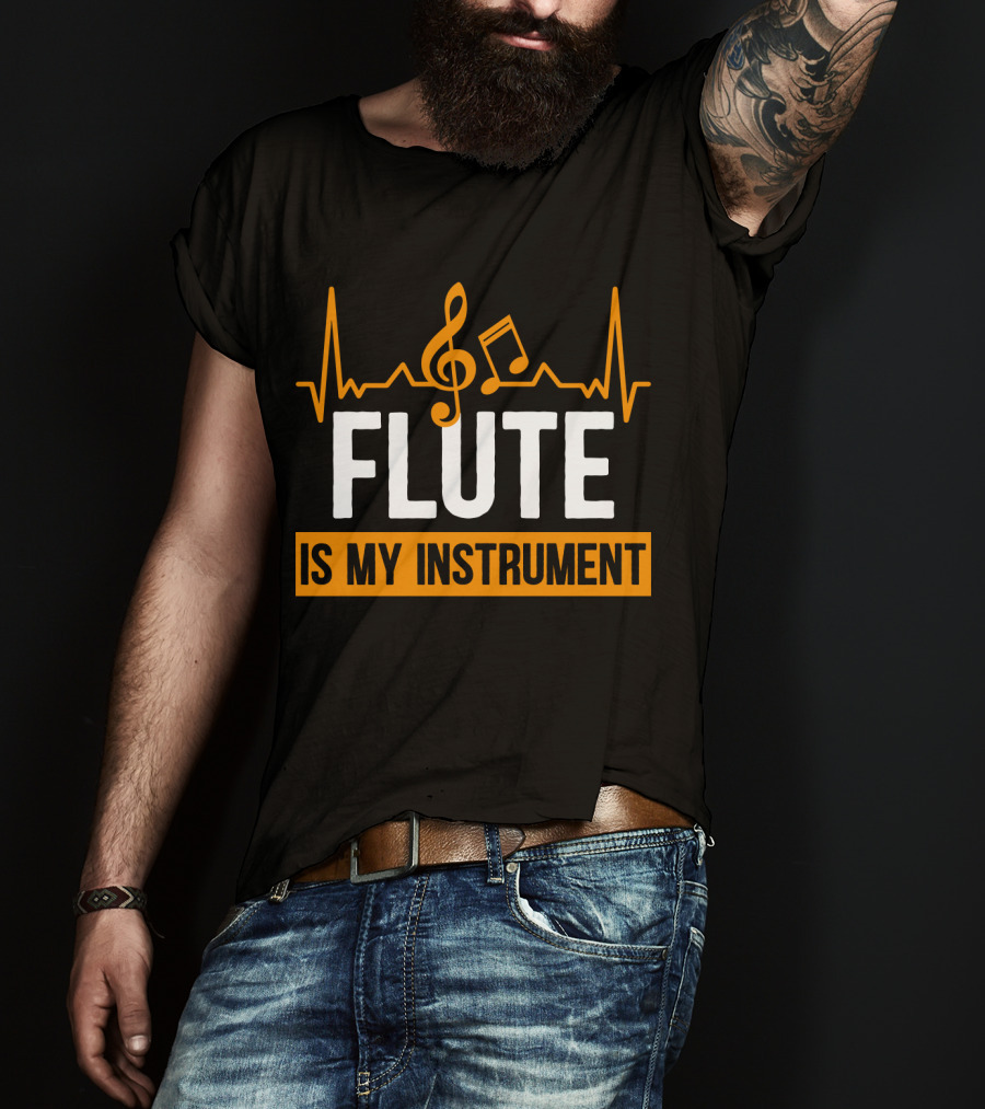 Flute Is My Instrument Musical Heartbeat Clef Notes T-Shirt