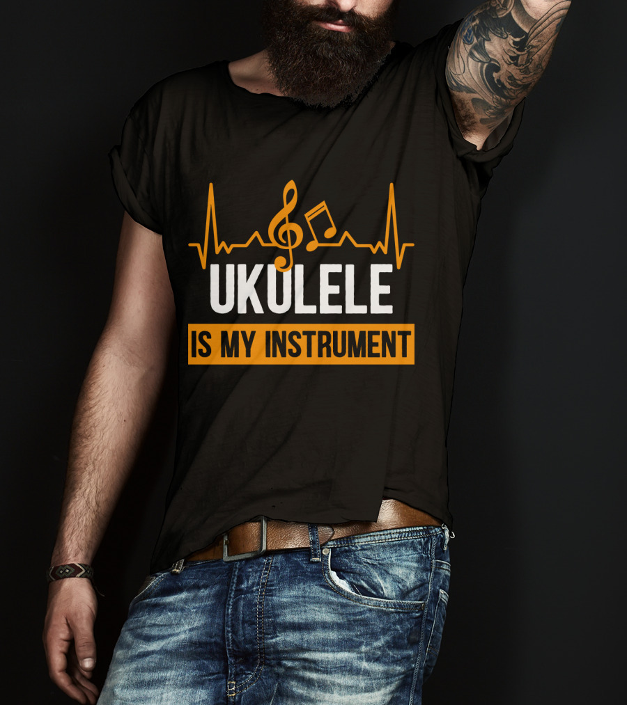 Ukulele Is My Instrument Clef Note Heartbeat Line T-Shirt