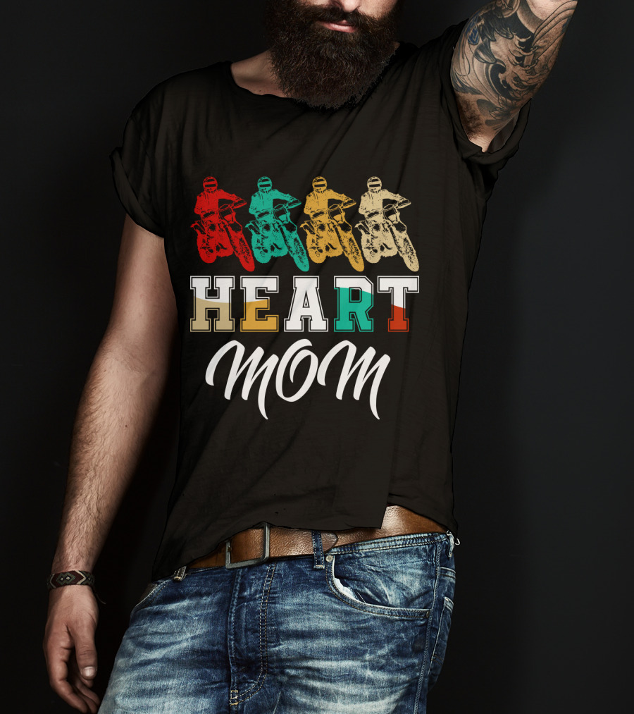 Heart Mom Dirt Bike Racing T-Shirt