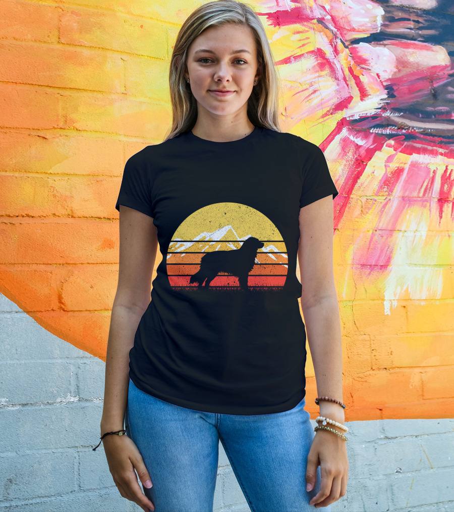 Retro Vintage Australian Shepherd Dog Silhouette Sunset Mountain Scene T-Shirt
