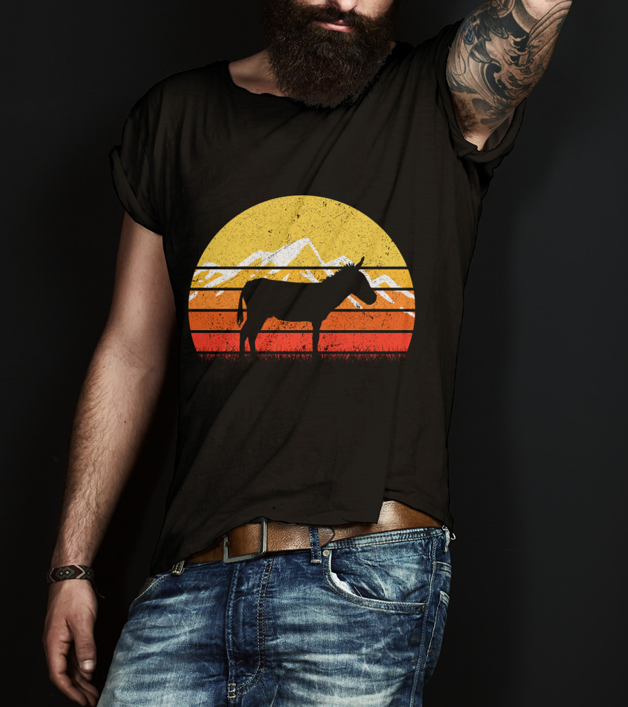 Retro Vintage Donkey Sunset Silhouette With Mountains T-Shirt