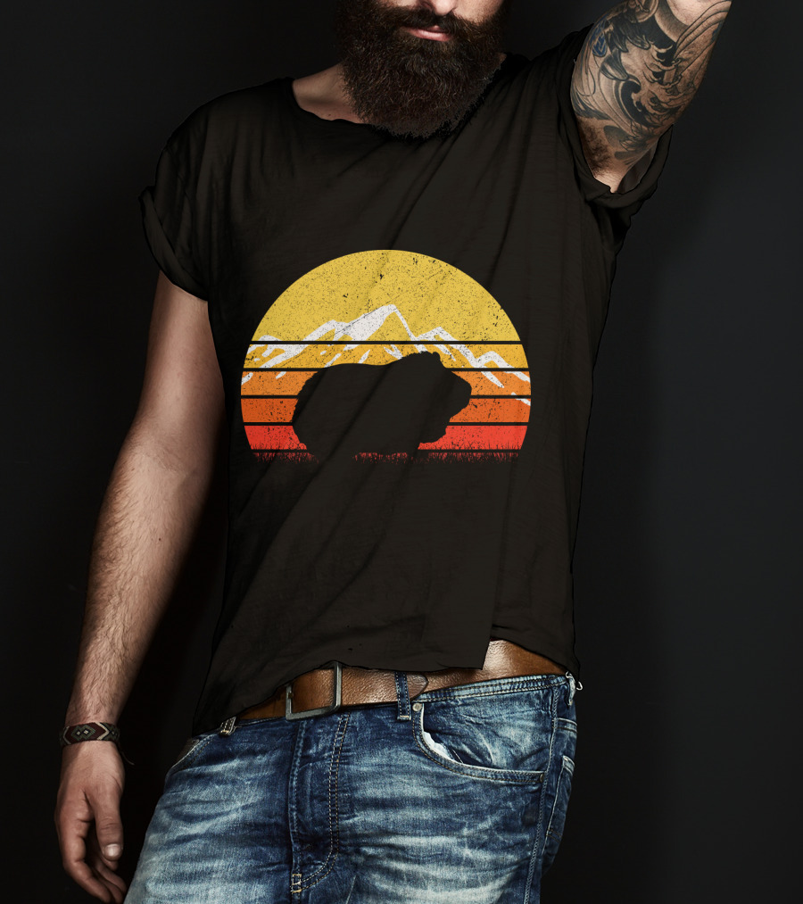 Retro Vintage Guinea Pig Silhouette With Mountain Sunset T-Shirt