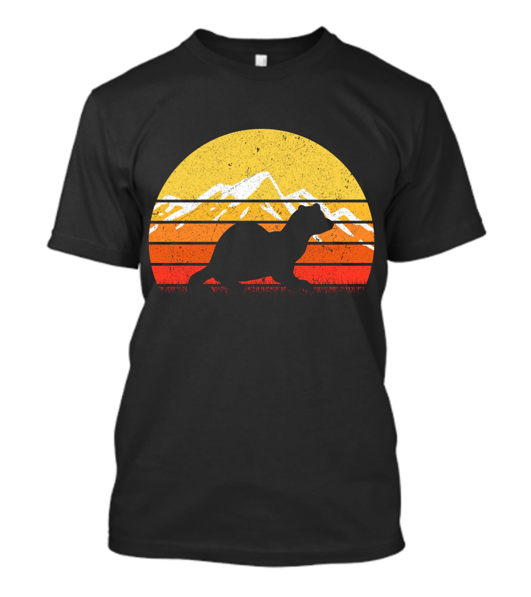Retro Vintage Ferret Sunset Silhouette Mountain Stripes T-Shirt