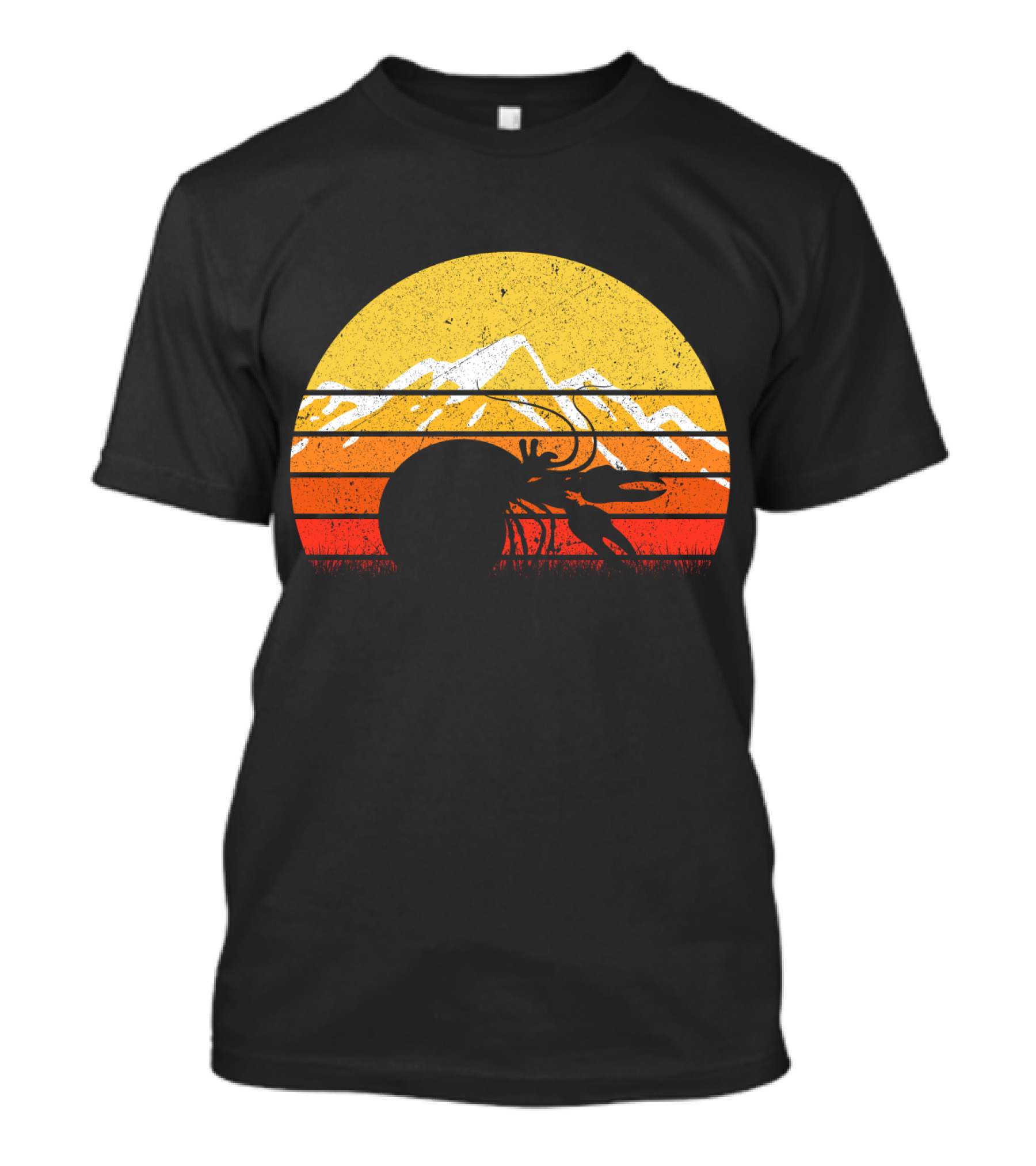 Retro Vintage Hermit Crab Sunset Silhouette Mountains T-Shirt