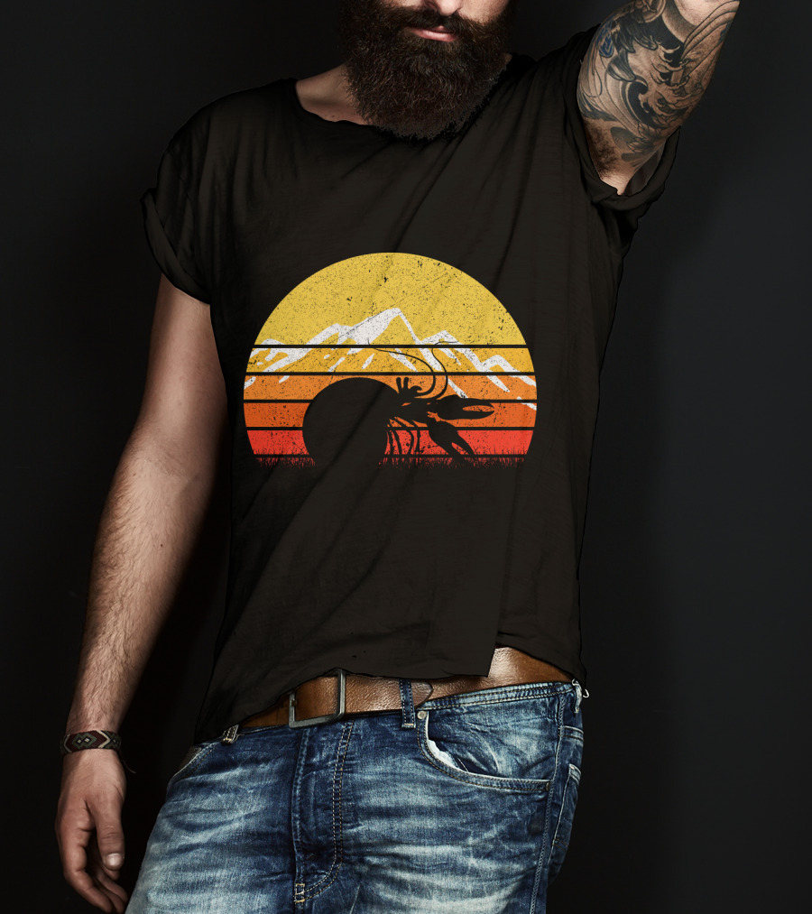 Retro Vintage Hermit Crab Sunset Silhouette Mountains T-Shirt