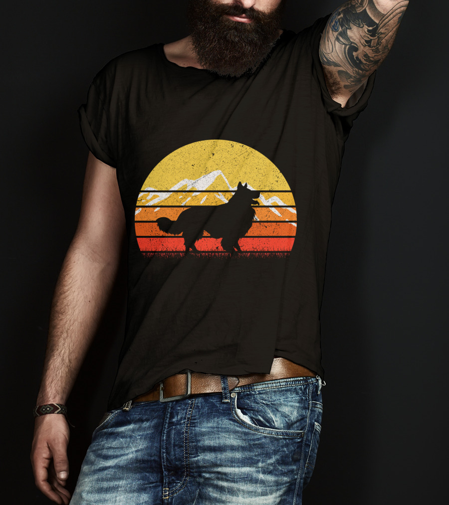 Retro Vintage Border Collie Sunset Mountain T-Shirt