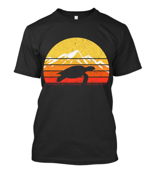 Retro Vintage Sea Turtle Sunset Mountain T-Shirt