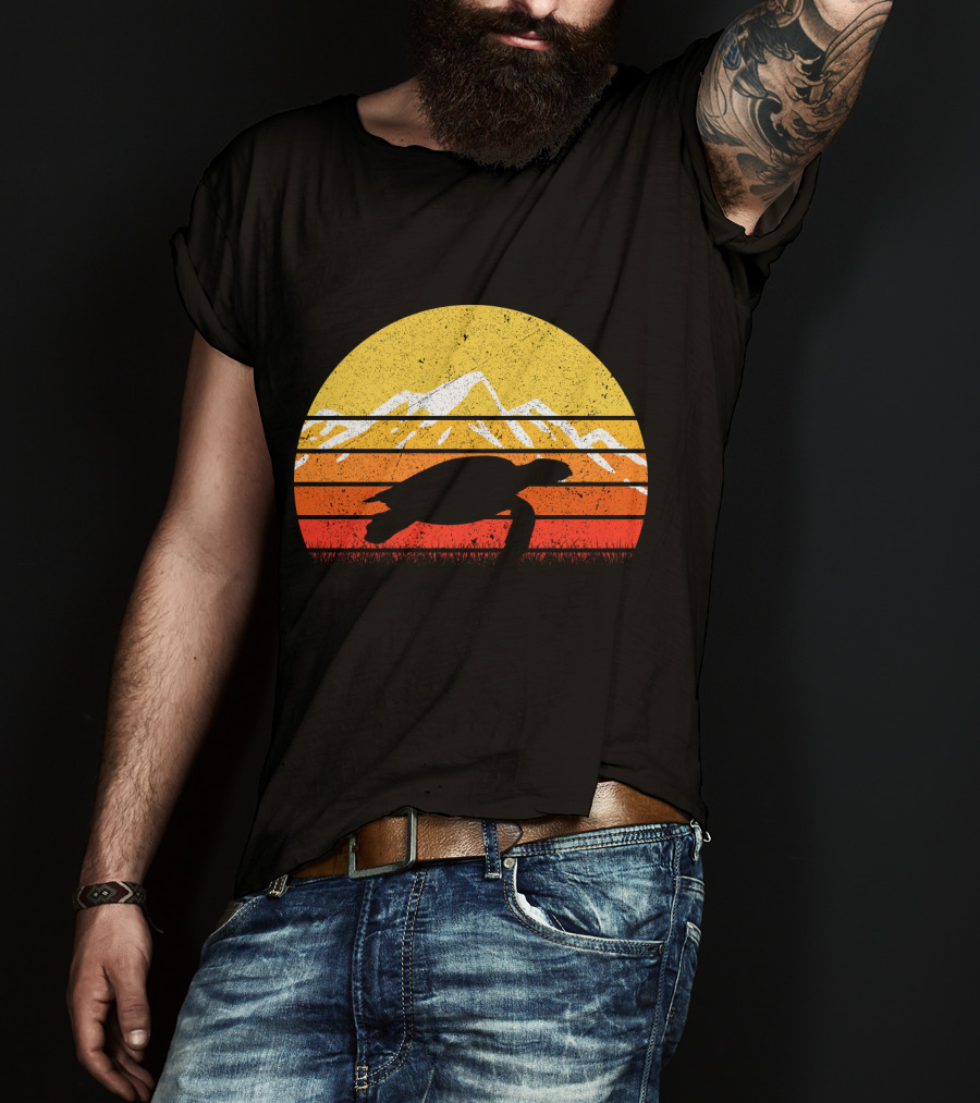 Retro Vintage Sea Turtle Sunset Mountain T-Shirt