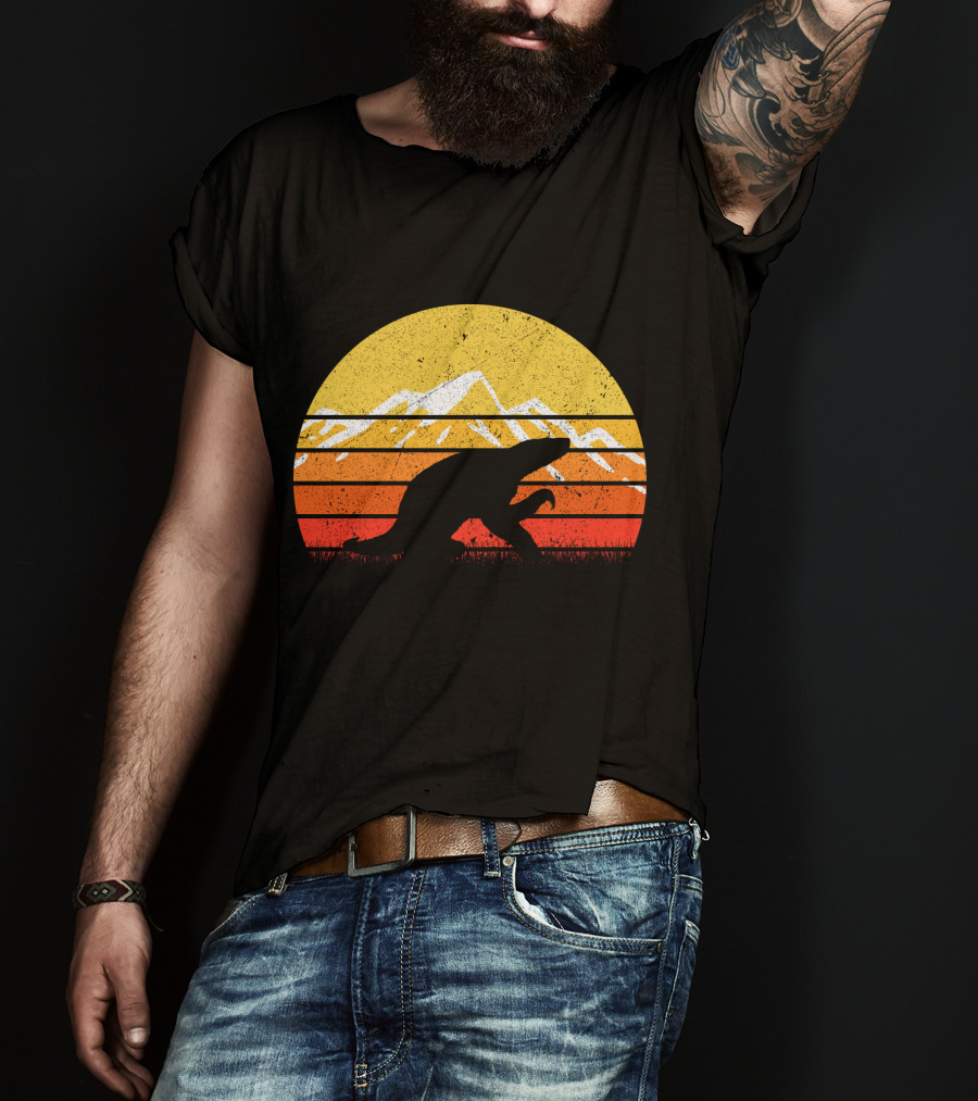 Retro Vintage Sloth Silhouette Sunset Mountain Scene T-Shirt