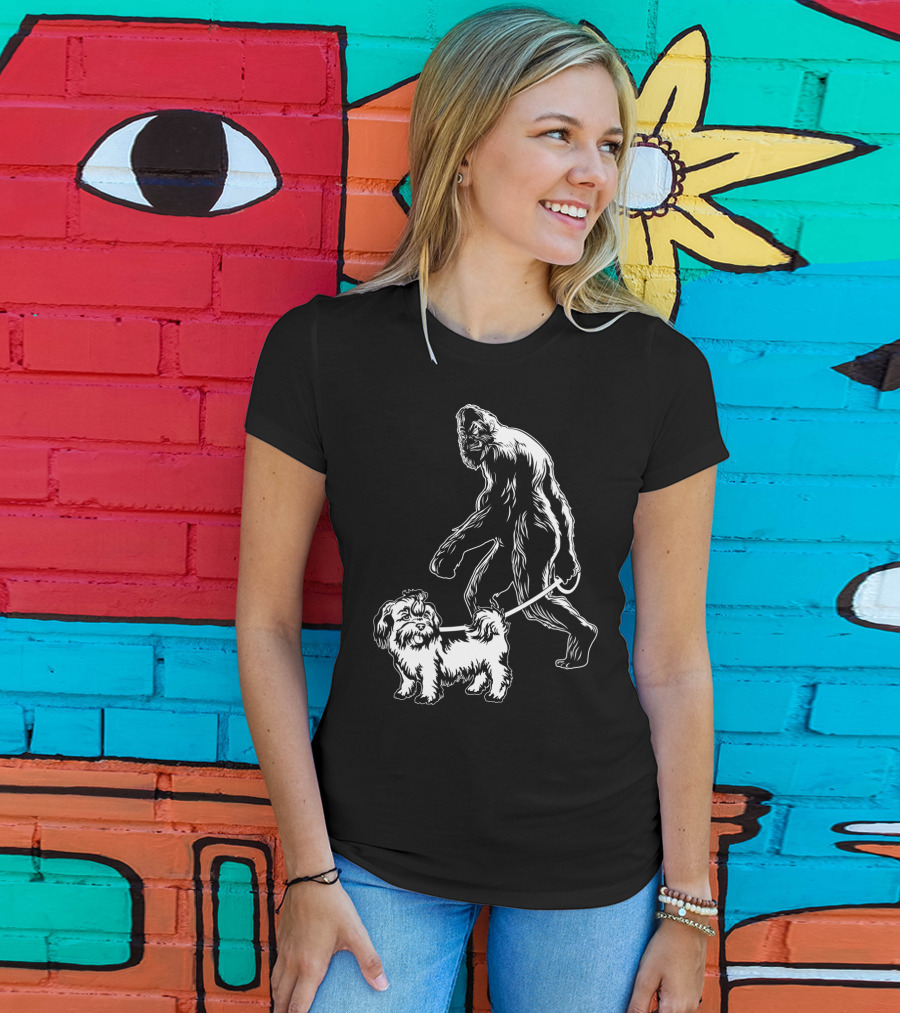 Bigfoot Walking Shih Tzu Dog T-Shirt