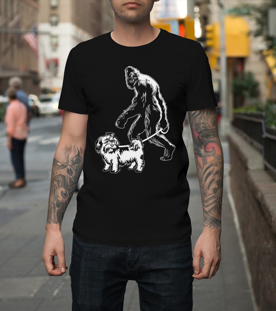 Bigfoot Walking Shih Tzu Dog T-Shirt