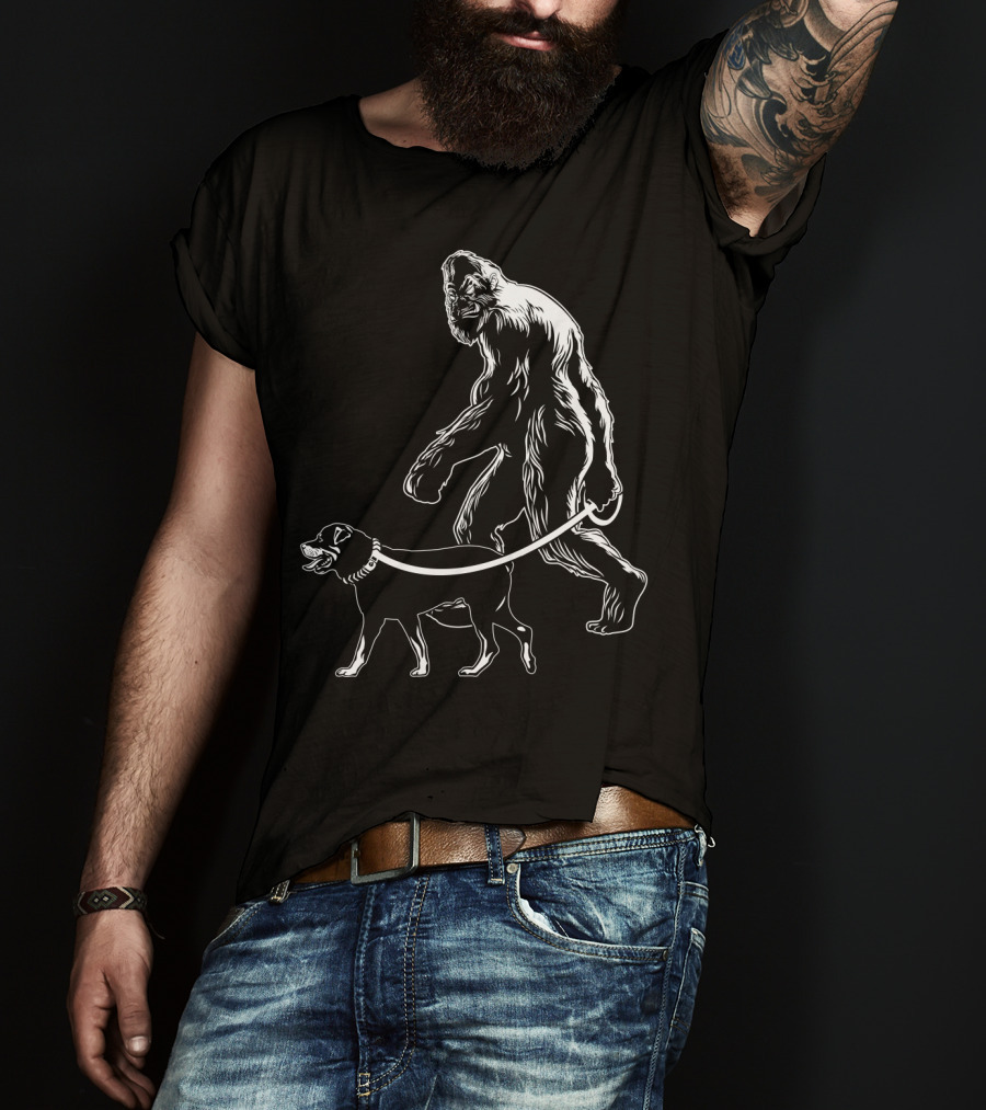 Bigfoot Walking Rottweiler Dog T-Shirt