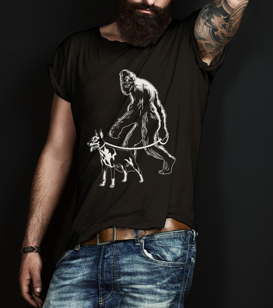 Bigfoot Walking Doberman Dog T-Shirt