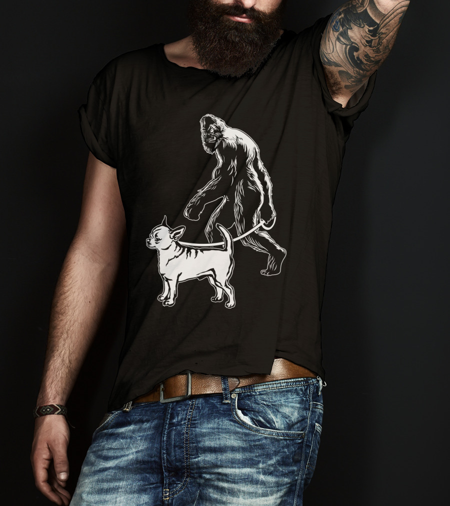 Bigfoot Walking Chihuahua Dog T-Shirt