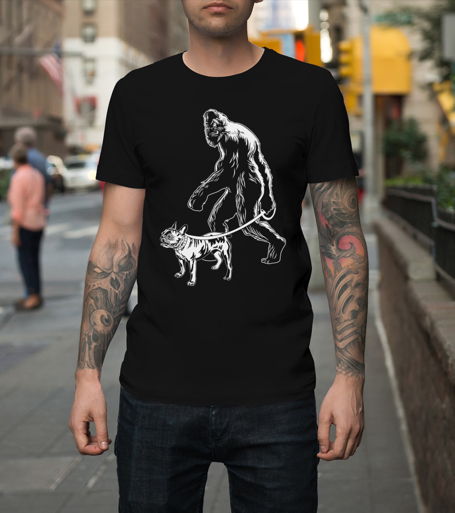 Bigfoot Walking French Bulldog Creature Companion T-Shirt