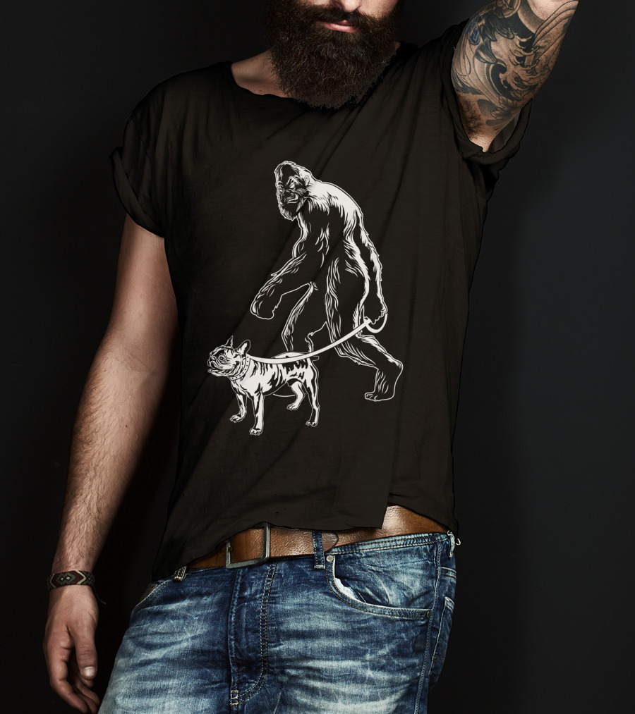 Bigfoot Walking French Bulldog Creature Companion T-Shirt