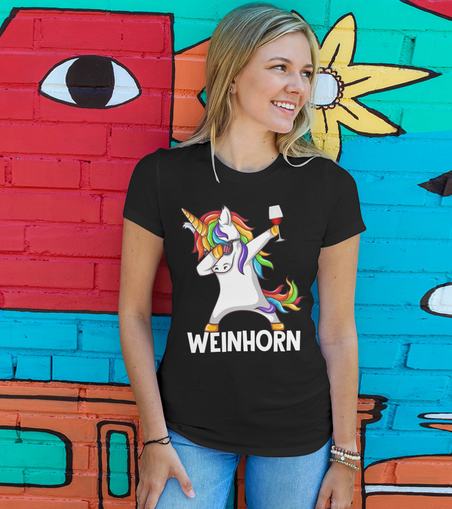 Weinhorn Dabbing Einhorn With Wine Glass T-Shirt