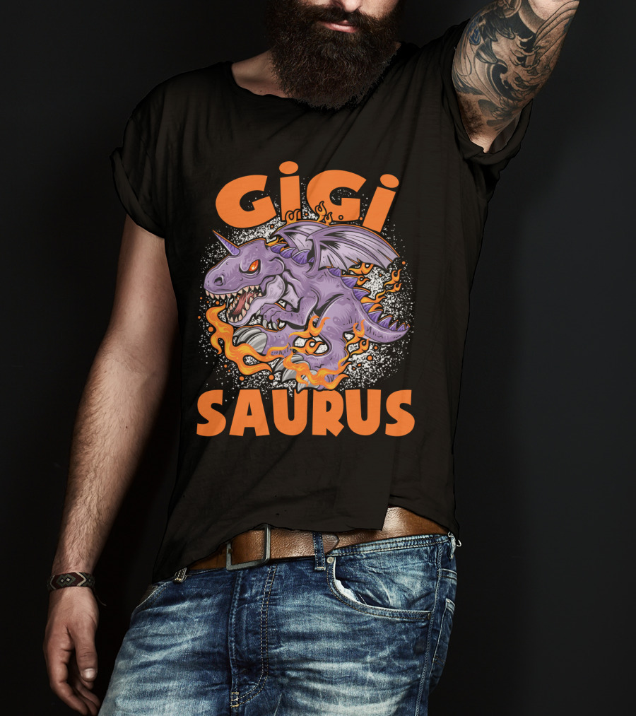 GIGI SAURUS Purple Fire-Breathing Dragon Dinosaur With Horns And Wings T-Shirt