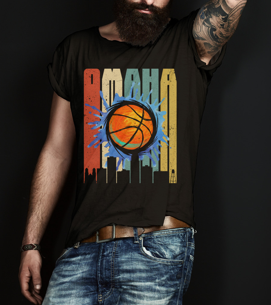 Omaha Basketball Skyline Vintage Splatter T-Shirt