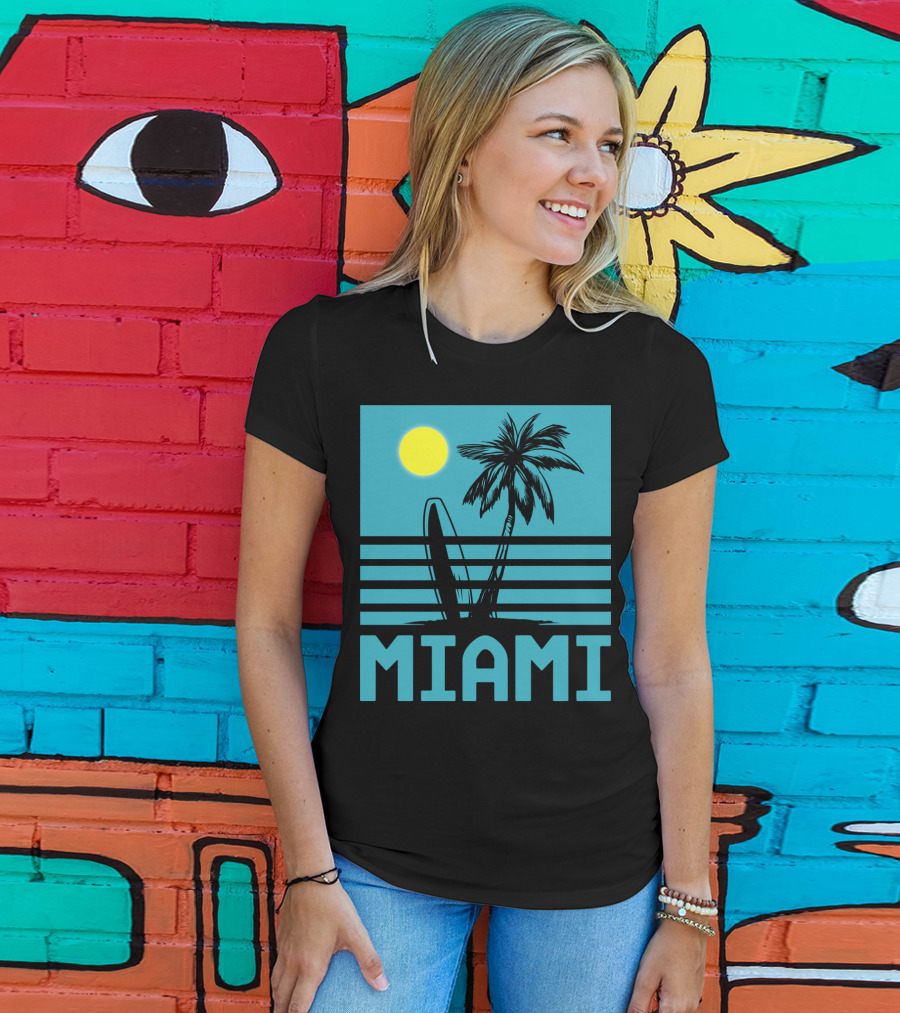 Miami Surf Palm Sunset Retro T-Shirt