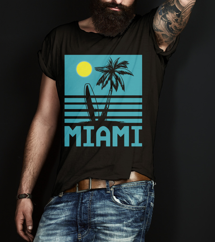 Miami Surf Palm Sunset Retro T-Shirt