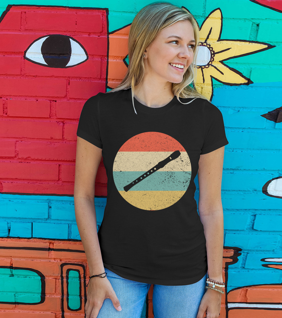 Vintage Retro Flute Circle With Stripes T-Shirt