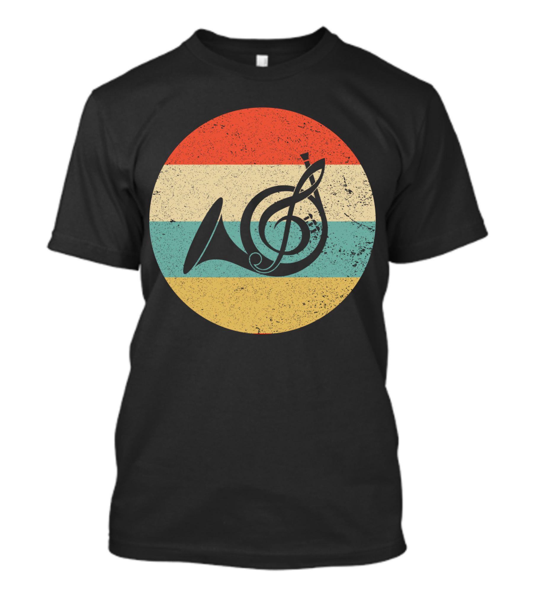 Vintage Retro Treble Clef French Horn Circle T-Shirt